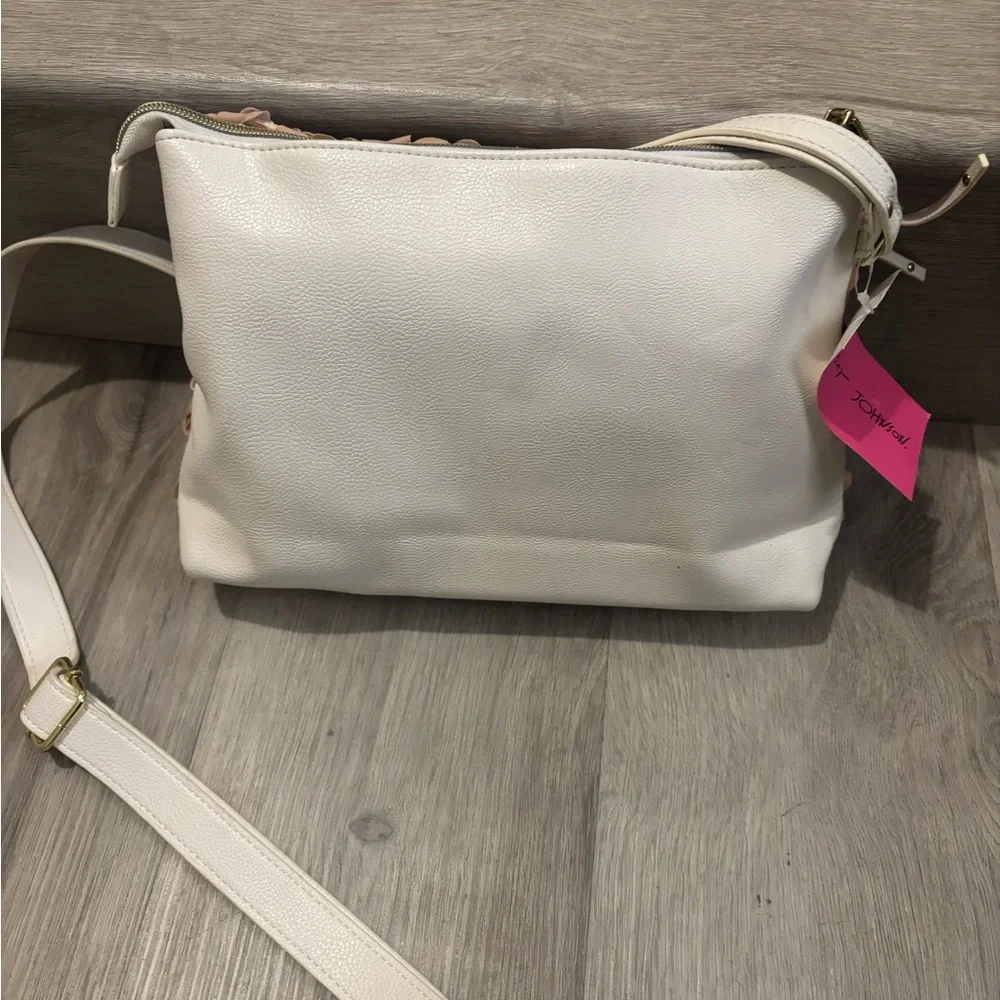Betsey Johnson Peach Floral Appliqué Crossbody with White Strap - Picture 3 of 4